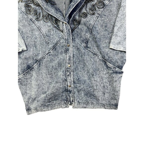 Vtg 80s Acid Washed Embellished Large Jean Jacket Streetwear Fly Oversize USA - Picture 11 of 16